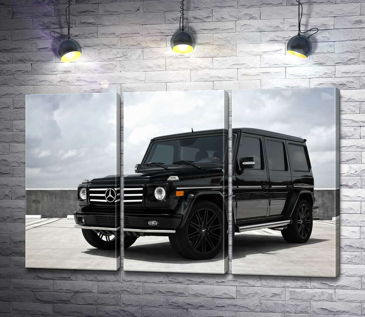 модульная картина Черный Mercedes Gelenvagen G55 AMG на бетонной дороге