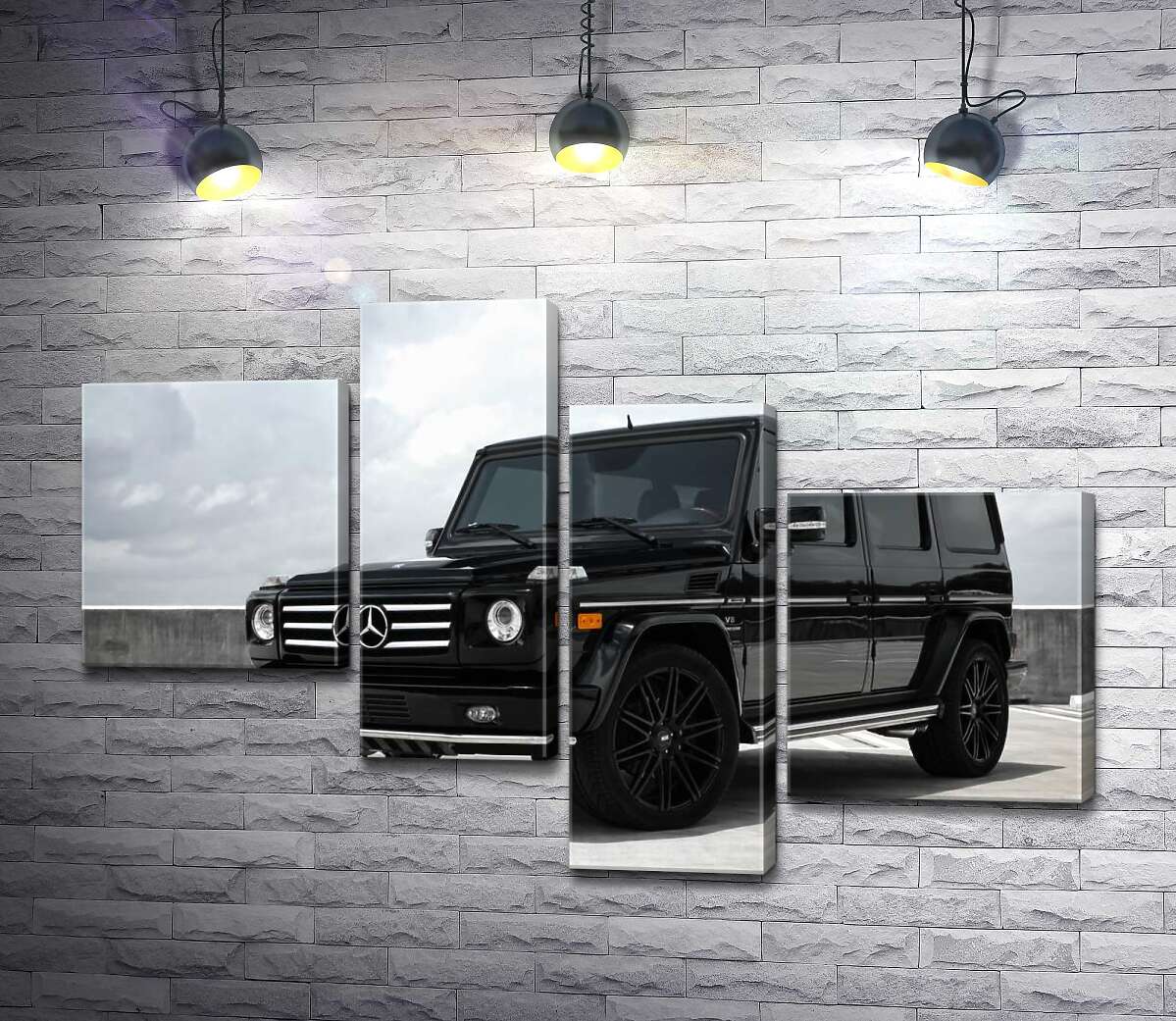 модульна картина Чорний Mercedes Gelenvagen G55 AMG на бетонній дорозі (Модуль №21)