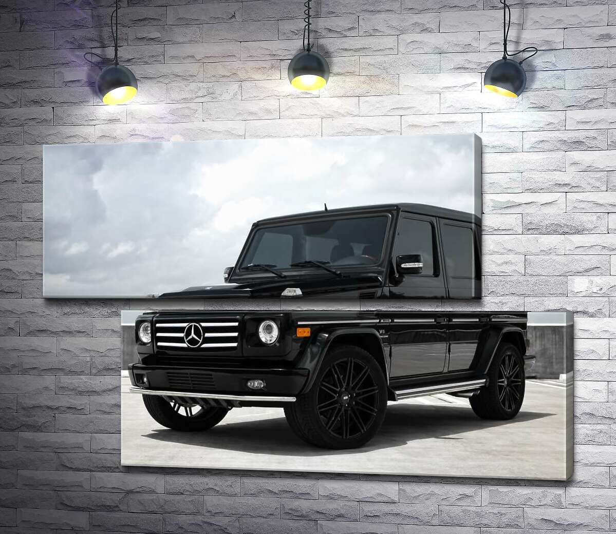 модульная картина Черный Mercedes Gelenvagen G55 AMG на бетонной дороге (Модуль №8)