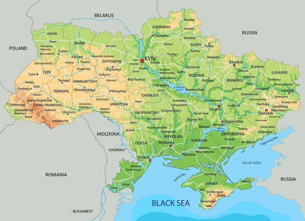 картина-постер Общая физическая карта Украины