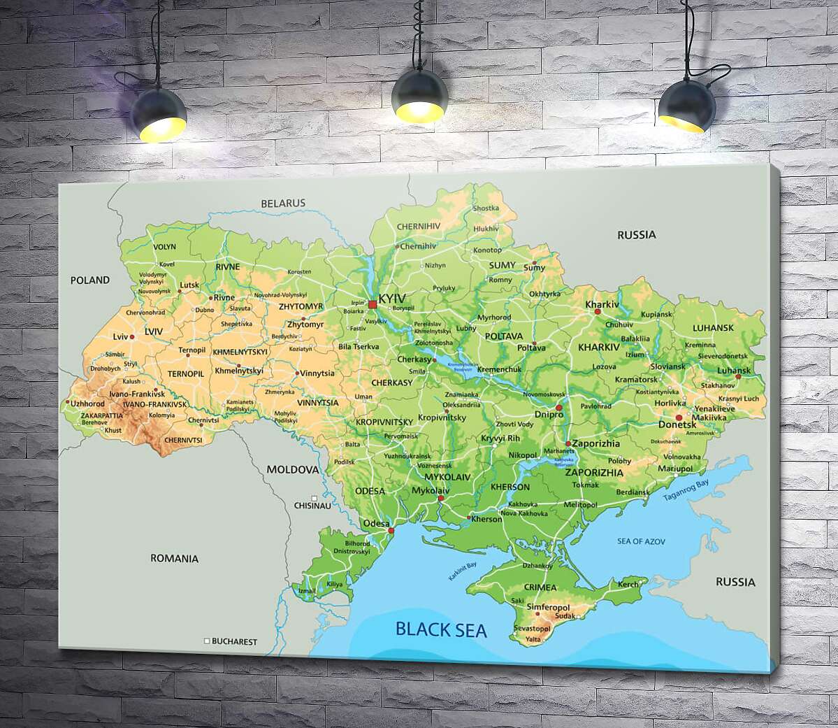 картина Общая физическая карта Украины