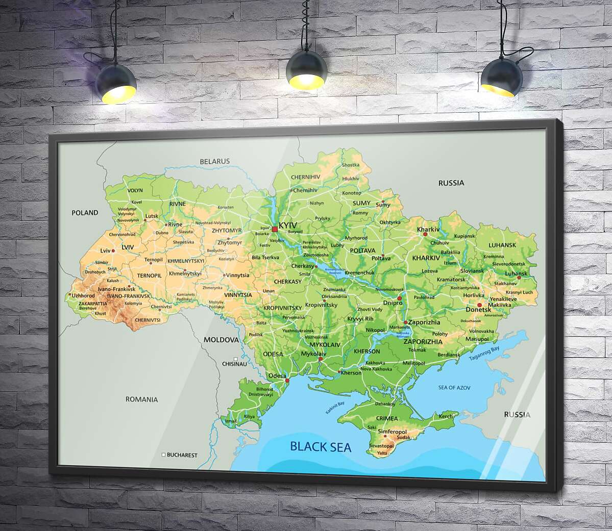 постер Общая физическая карта Украины