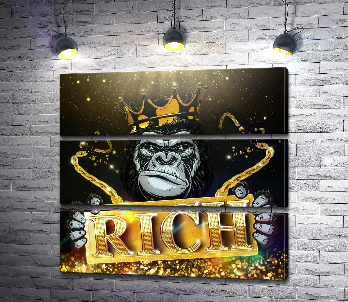 модульна картина Горила Rich у короні та золоті (Модуль №15)
