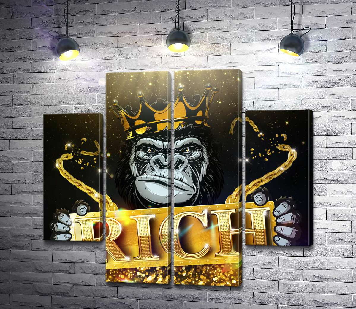 модульная картина Горилла Rich в короне и золоте (Модуль №20)