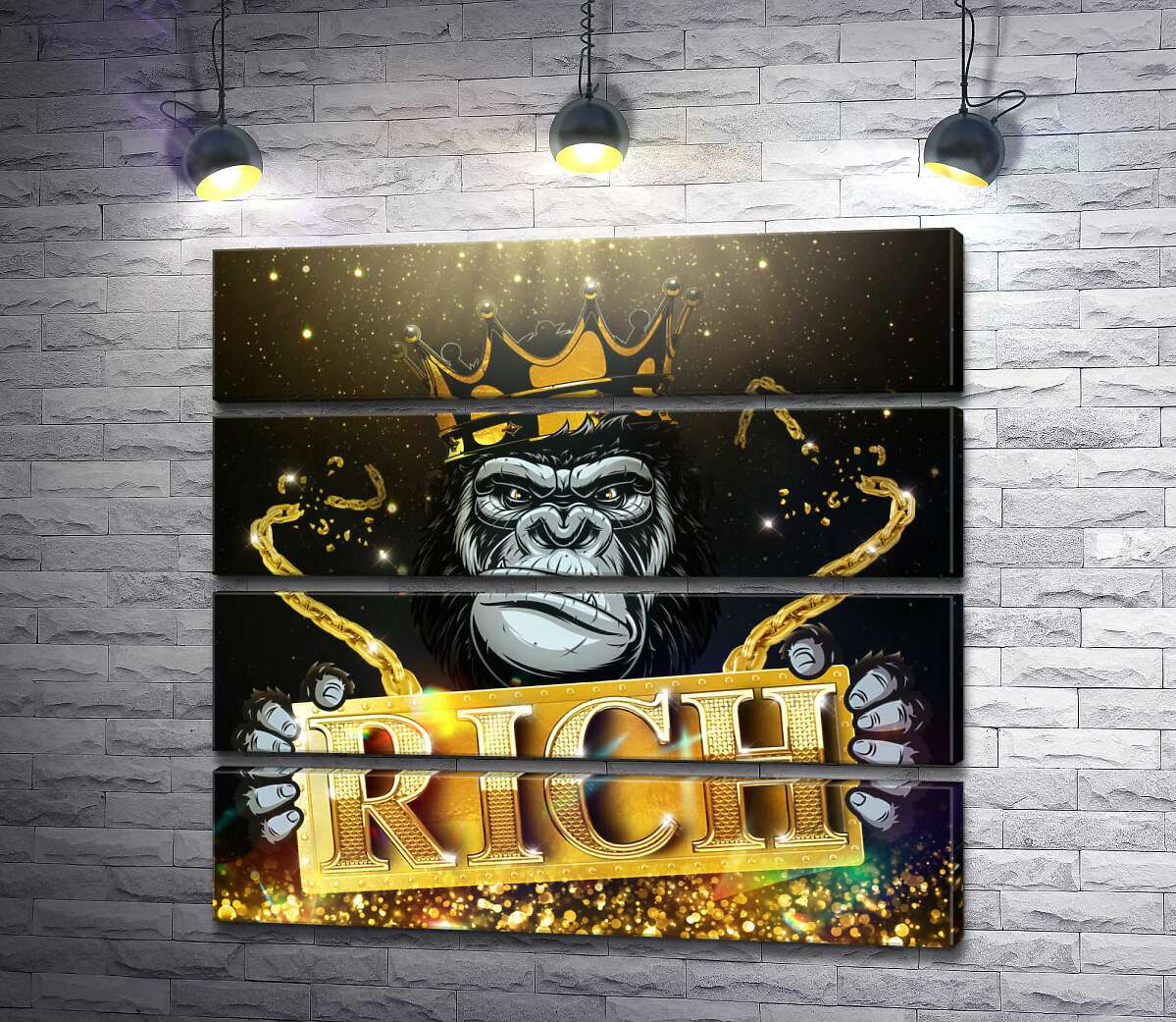 модульна картина Горила Rich у короні та золоті (Модуль №22)