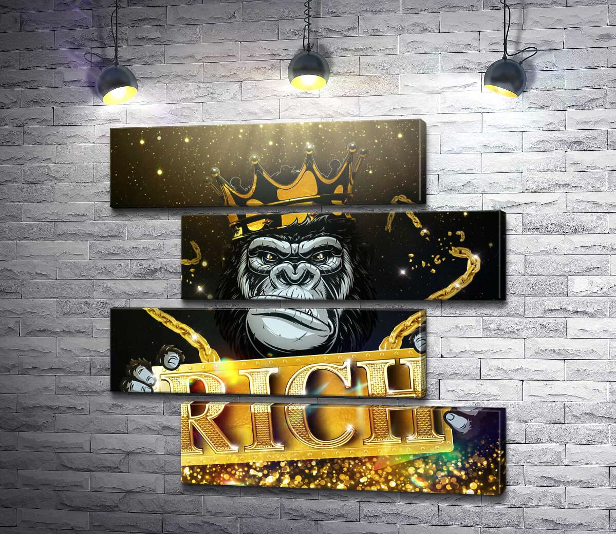 модульна картина Горила Rich у короні та золоті (Модуль №23)