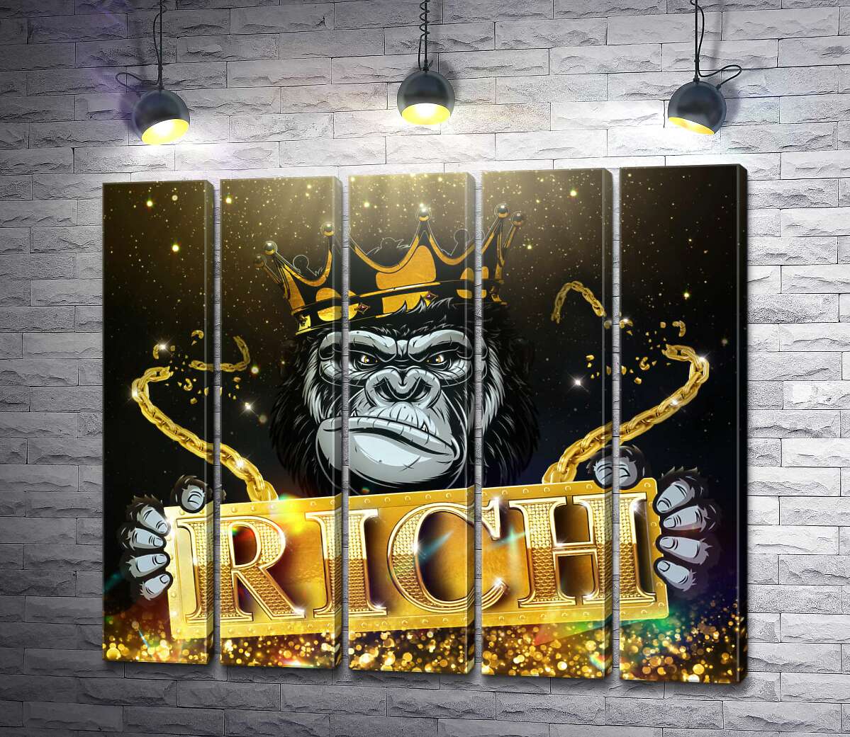 модульная картина Горилла Rich в короне и золоте (Модуль №26)