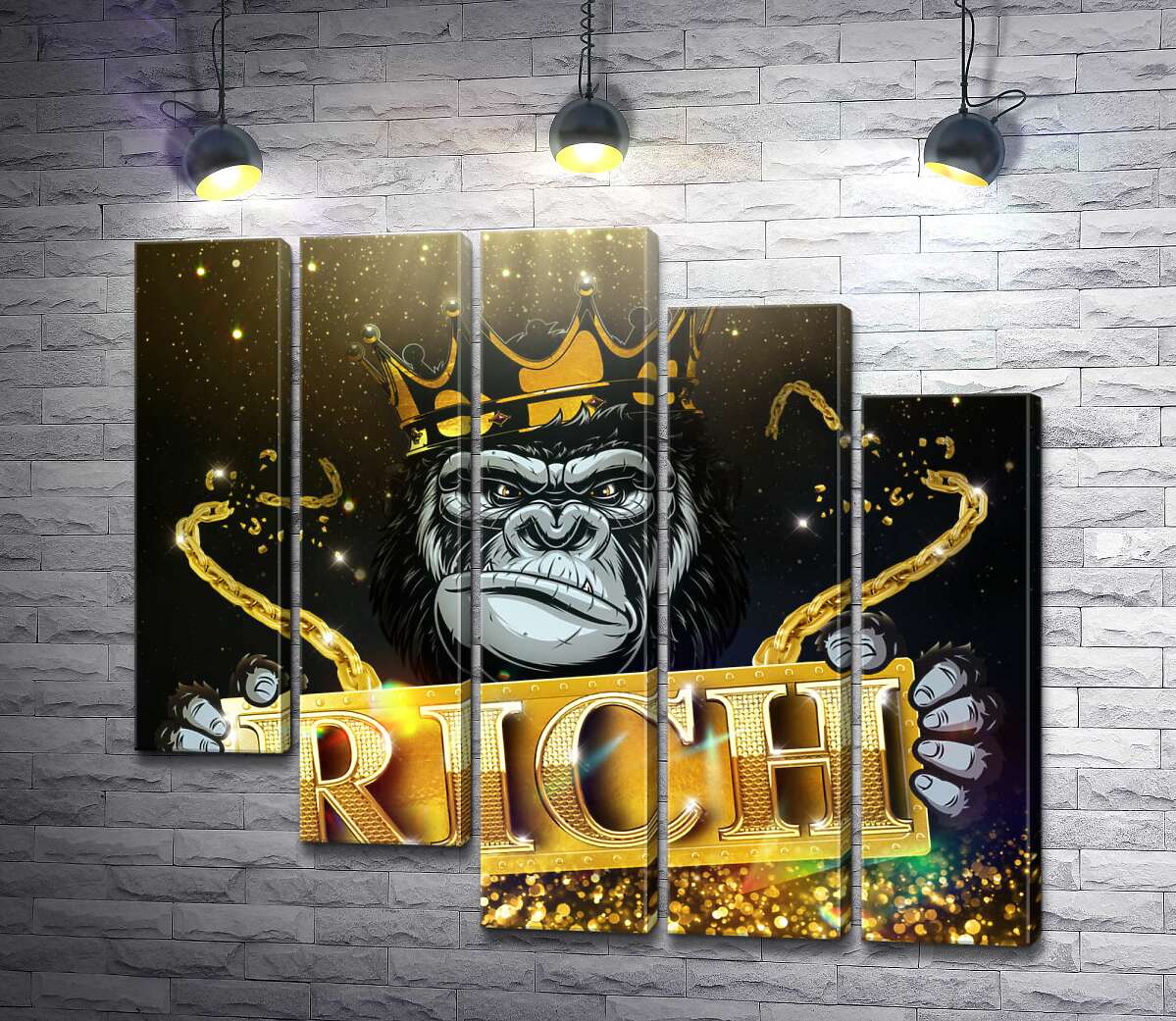 модульная картина Горилла Rich в короне и золоте (Модуль №28)