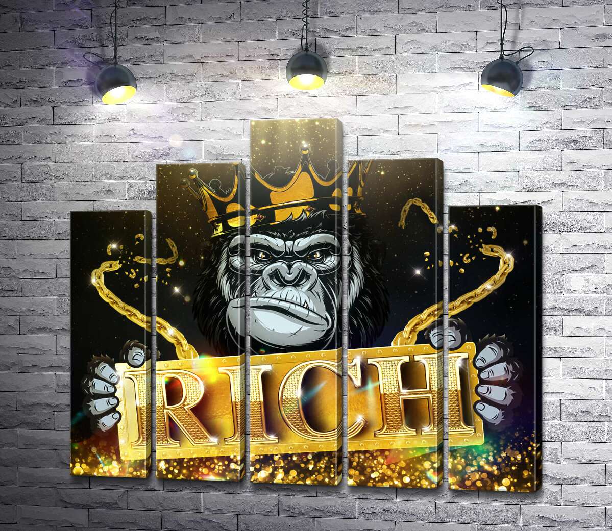 модульна картина Горила Rich у короні та золоті (Модуль №29)