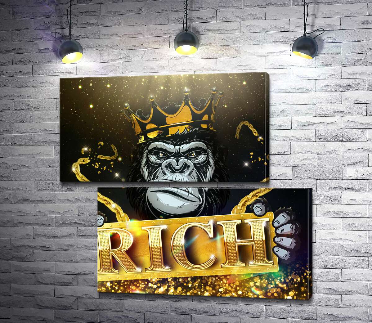 модульна картина Горила Rich у короні та золоті (Модуль №8)