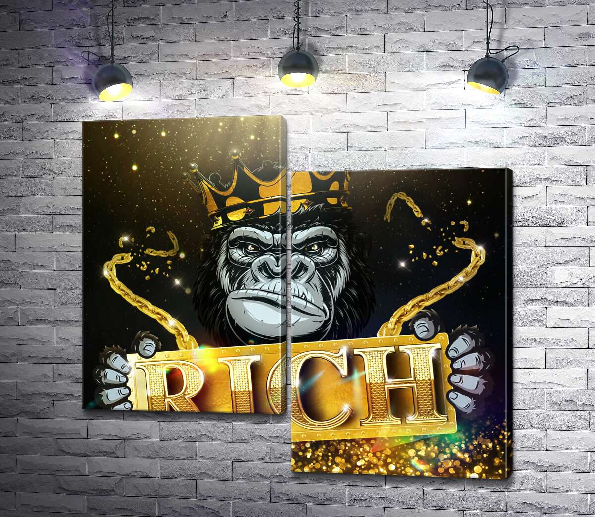 модульная картина Горилла Rich в короне и золоте (Модуль №9)