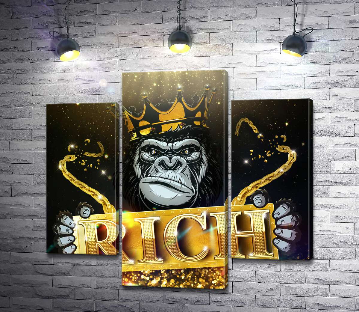 модульная картина Горилла Rich в короне и золоте (Модуль №10)