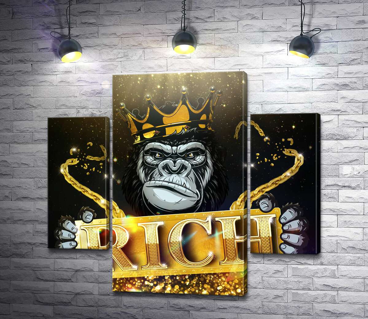 модульна картина Горила Rich у короні та золоті (Модуль №5)