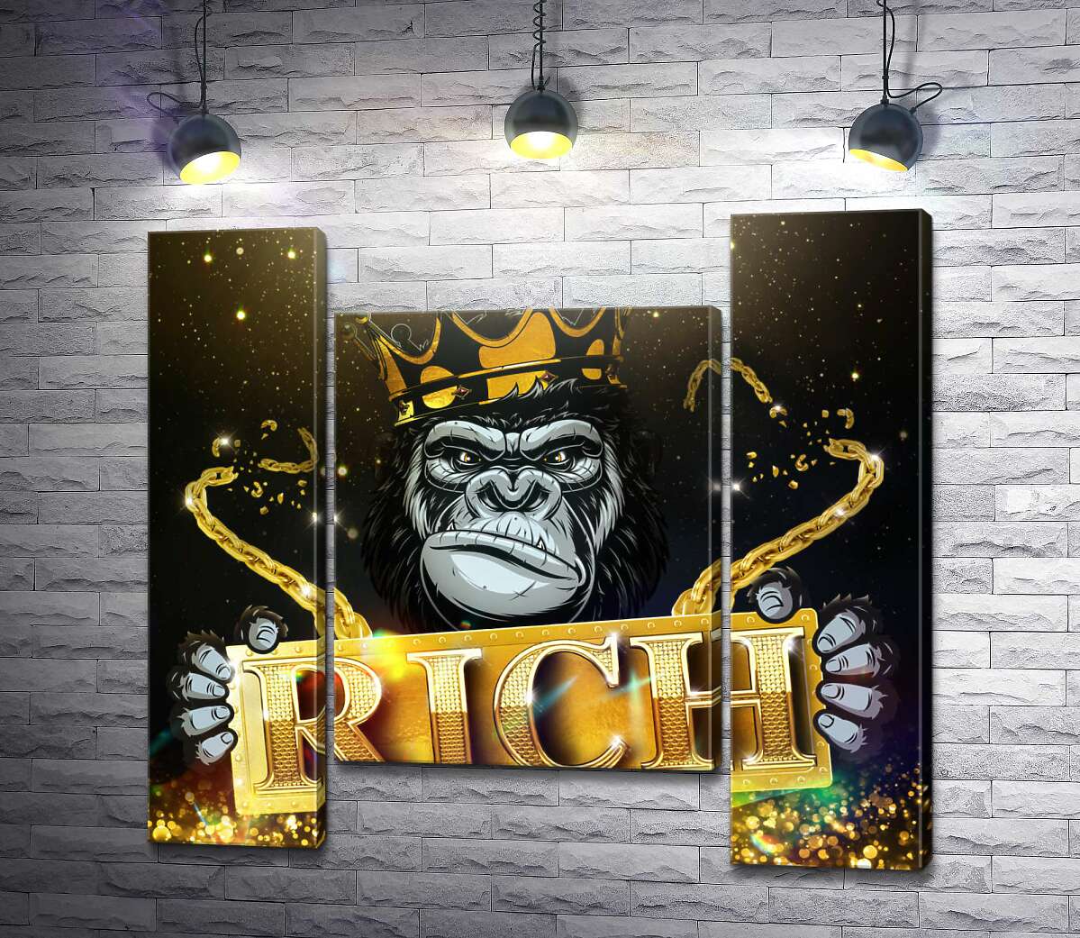 модульная картина Горилла Rich в короне и золоте (Модуль №11)