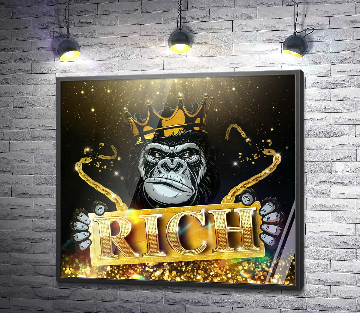 постер Горилла Rich в короне и золоте