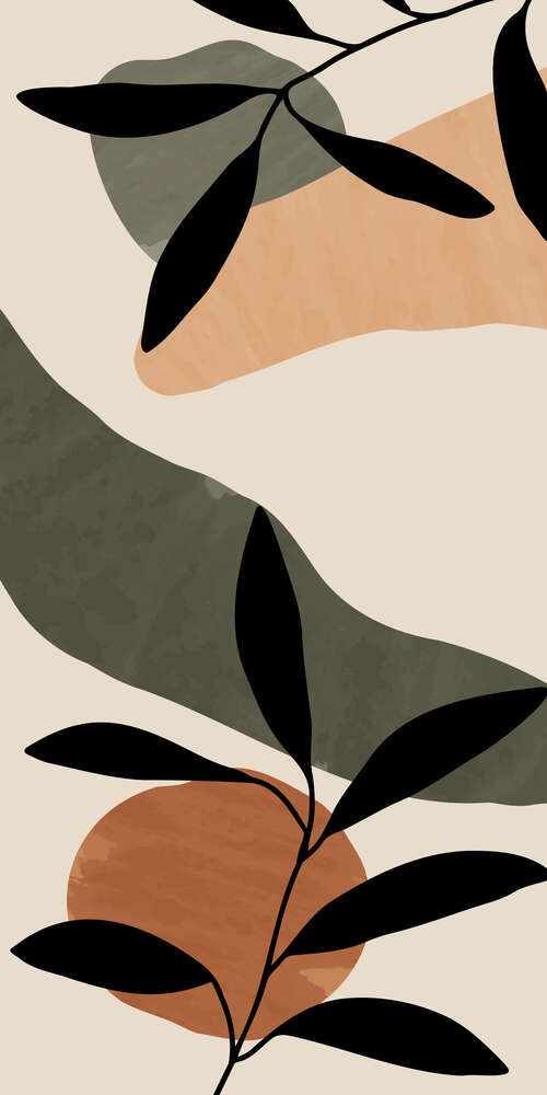картина-постер Квіткова абстракція сканді в бежево-зелених тонах №1
