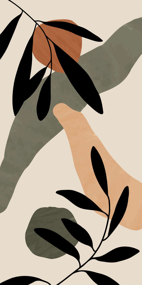 картина-постер Квіткова абстракція сканді у бежево-зелених тонах №2