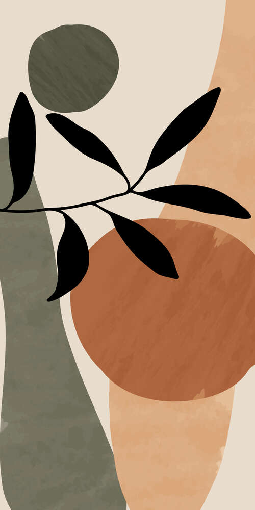 картина-постер Квіткова абстракція сканді у бежево-зелених тонах №3