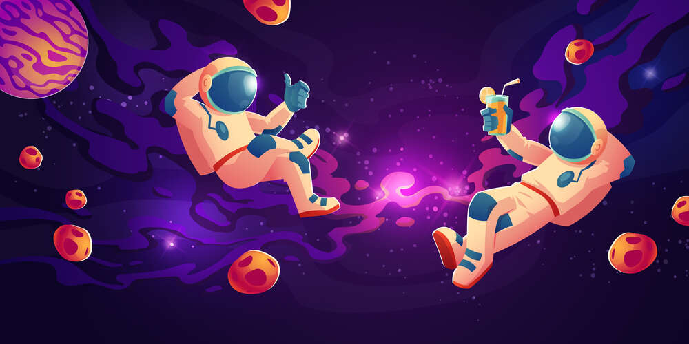 картина-постер Два космонавта релаксируют в космосе