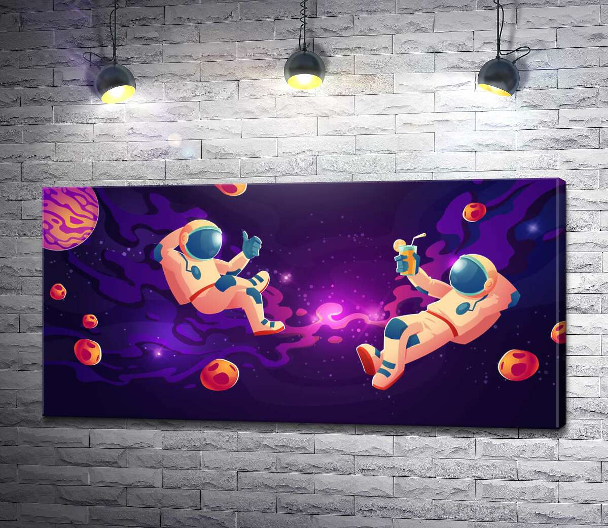 картина Два космонавта релаксируют в космосе
