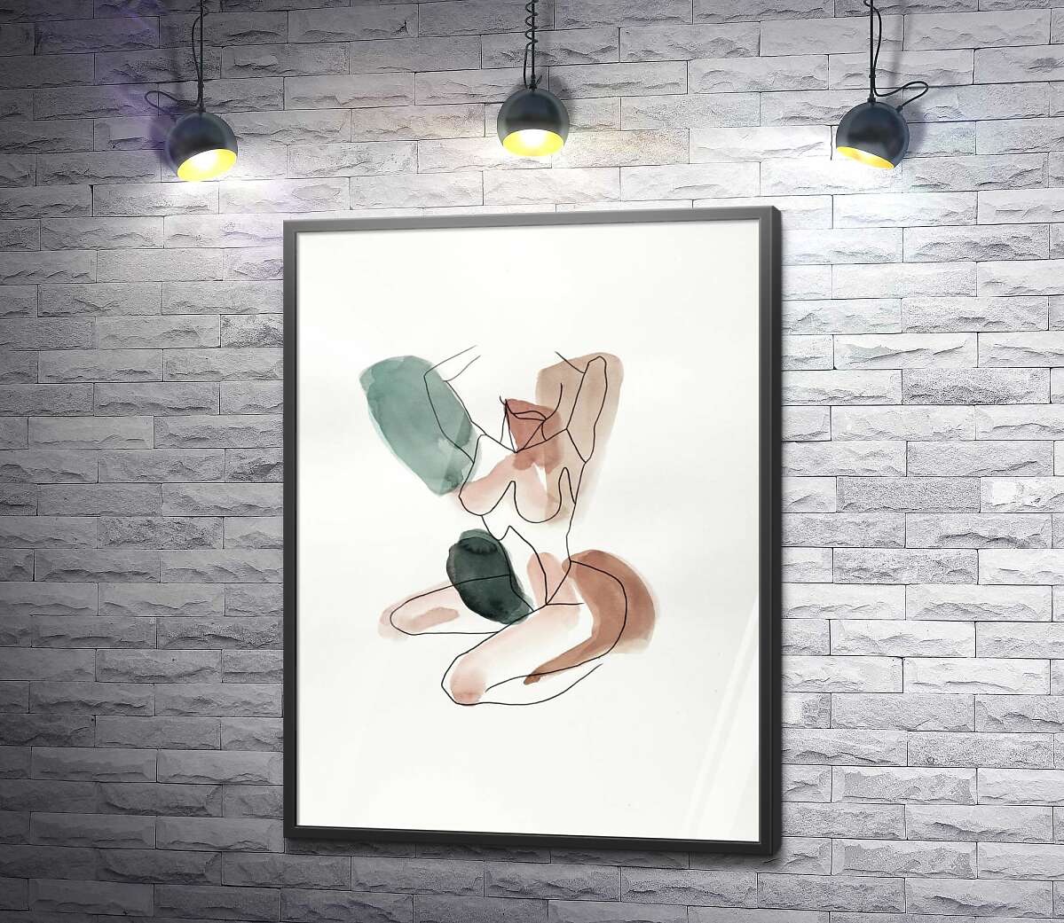 постер Контурный силуэт девушки, акварель