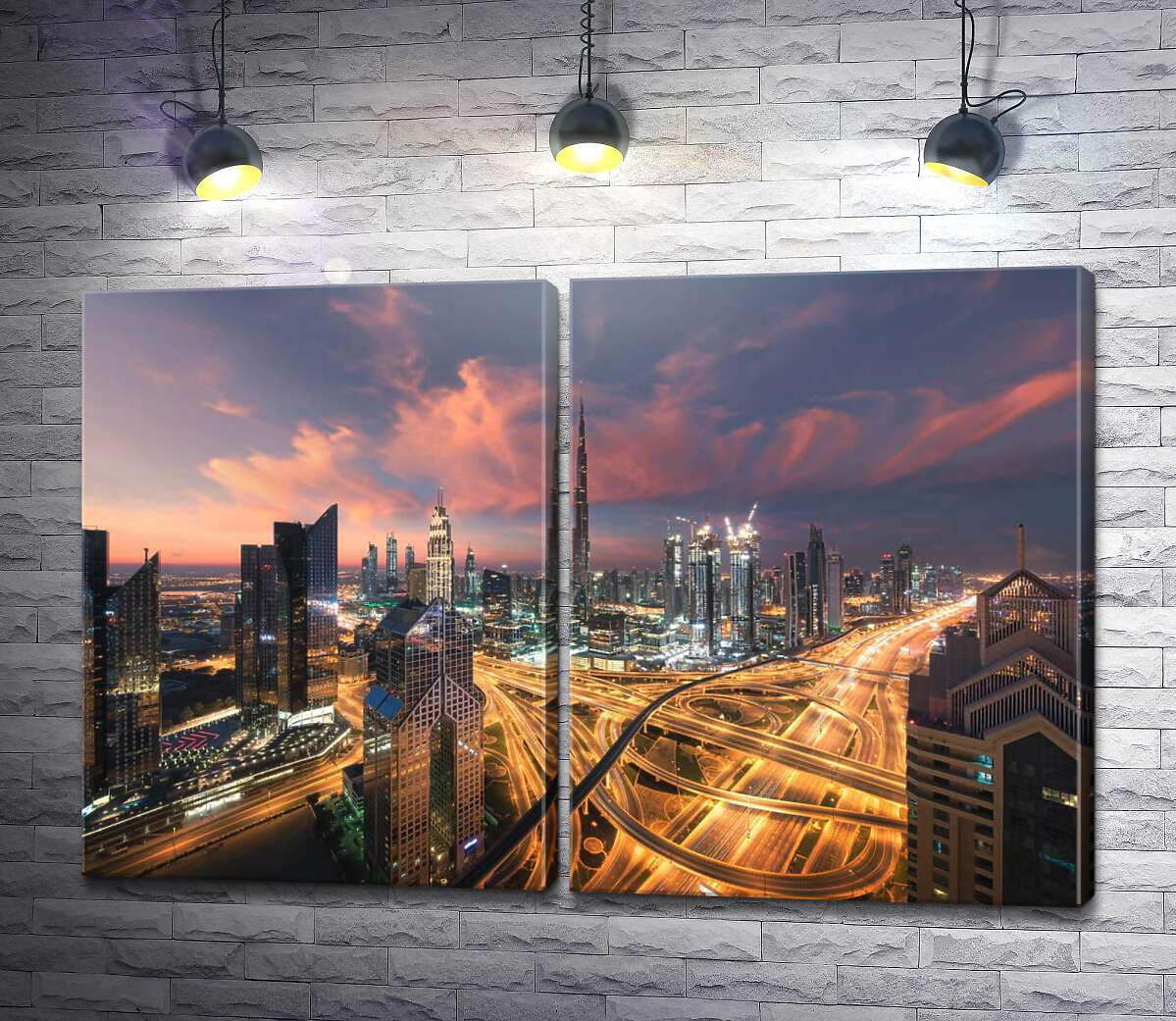 модульна картина Вечірня панорама жвавого мегаполісу Дубаєв