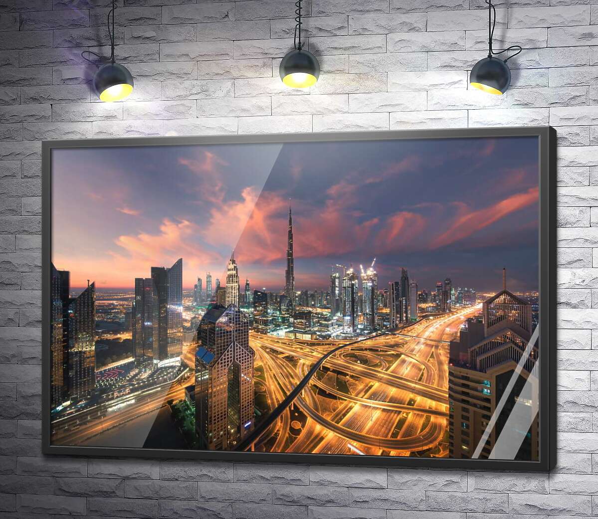 постер Вечерняя панорама оживленного мегаполиса Дубаев