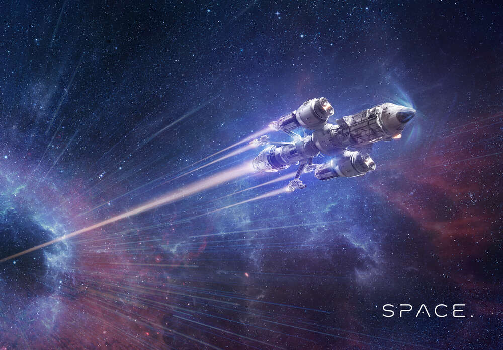 картина-постер Космический корабль мчит в неизвестность