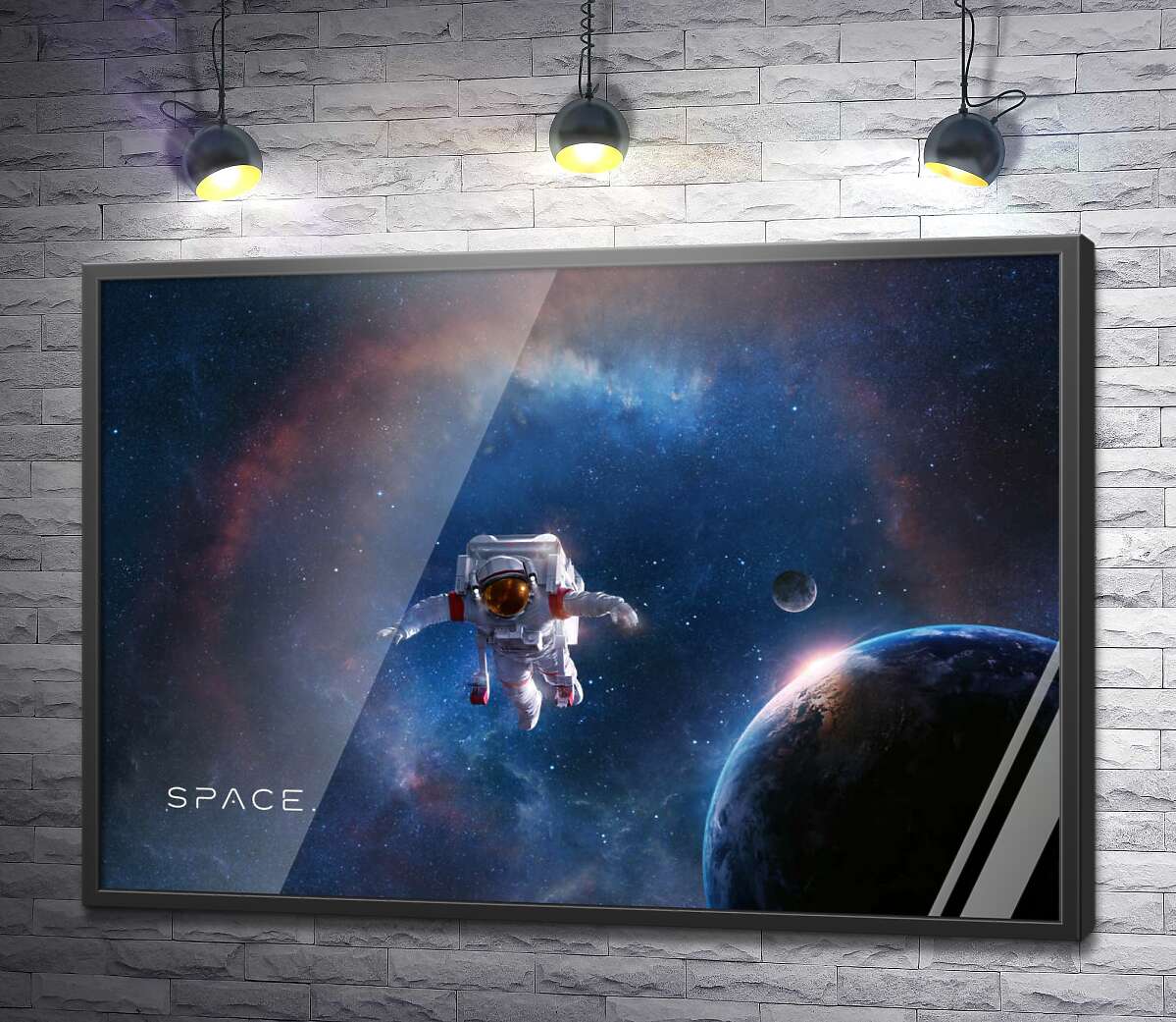 постер Космонавт у відкритому космосі на тлі землі