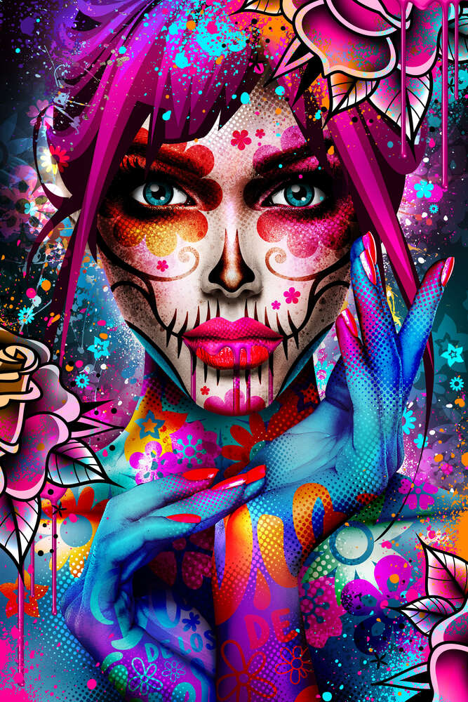 картина-постер Дівчина в образі смертельної краси з отруйними кольорами