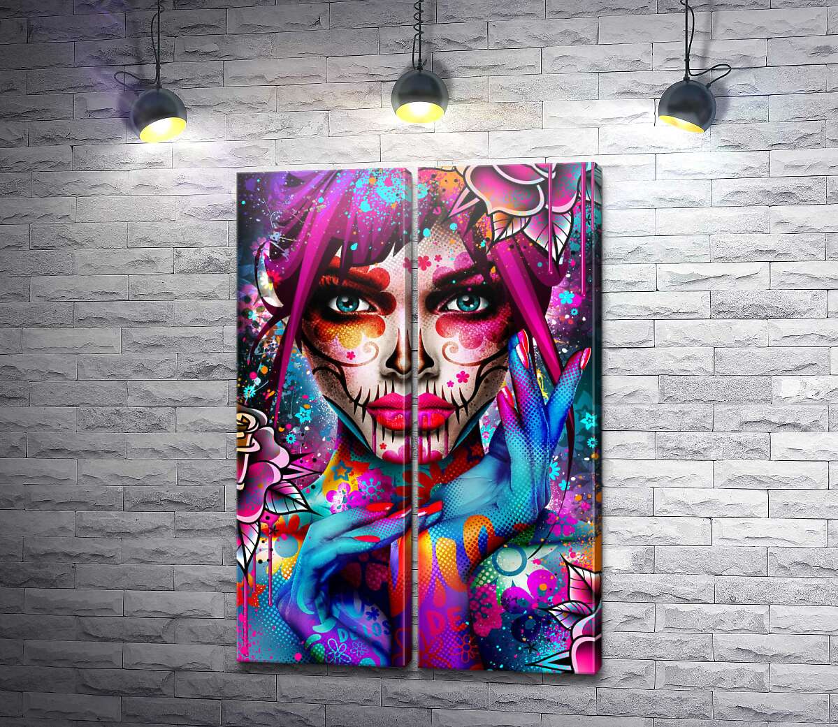 модульна картина Дівчина в образі смертельної краси з отруйними кольорами