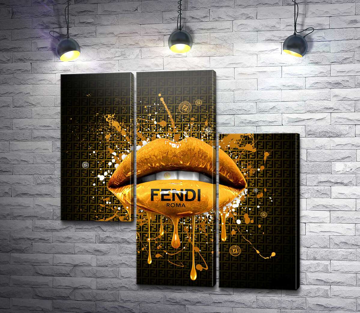 модульна картина Золотисті гламурні губи Fendi (Модуль №13)
