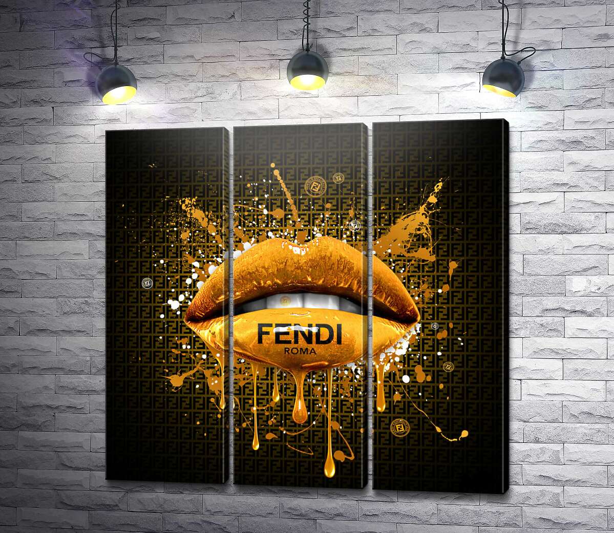 модульная картина Золотистые гламурные губы Fendi