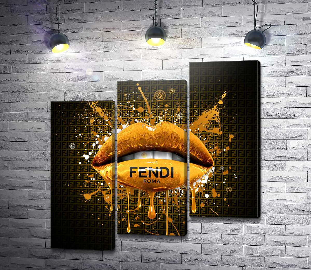 модульна картина Золотисті гламурні губи Fendi (Модуль №14)