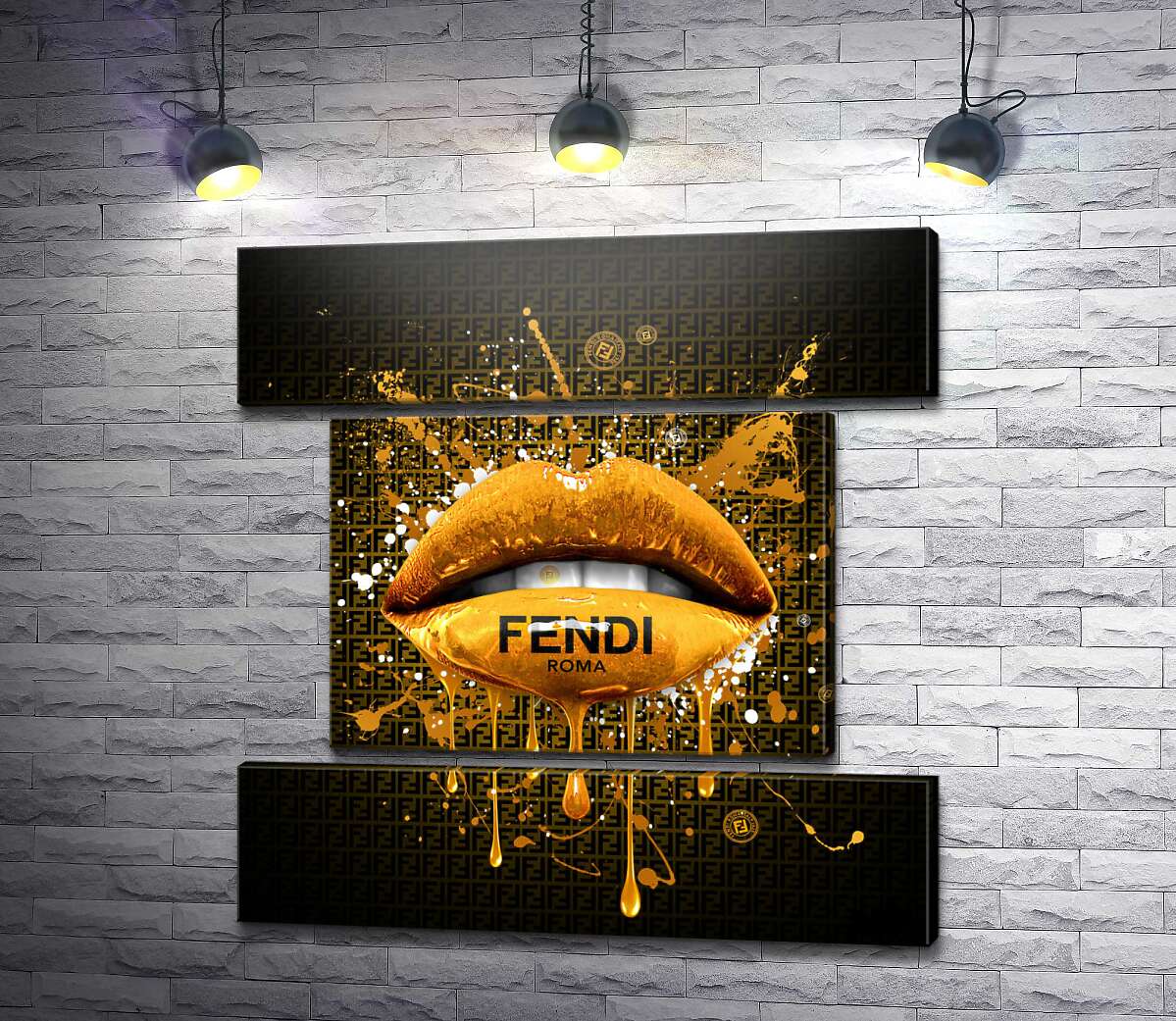 модульная картина Золотистые гламурные губы Fendi (Модуль №18)