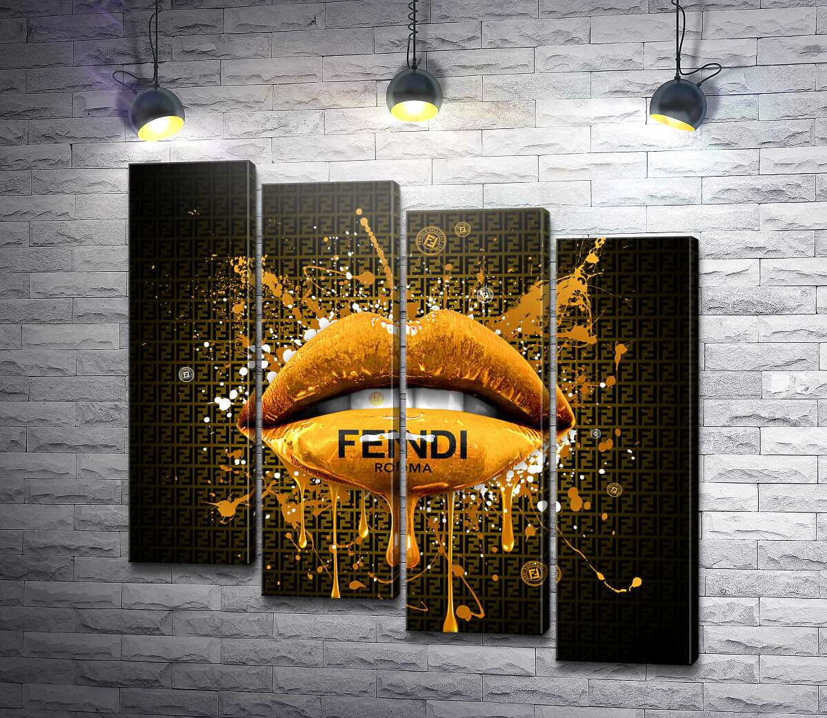 модульная картина Золотистые гламурные губы Fendi (Модуль №19)