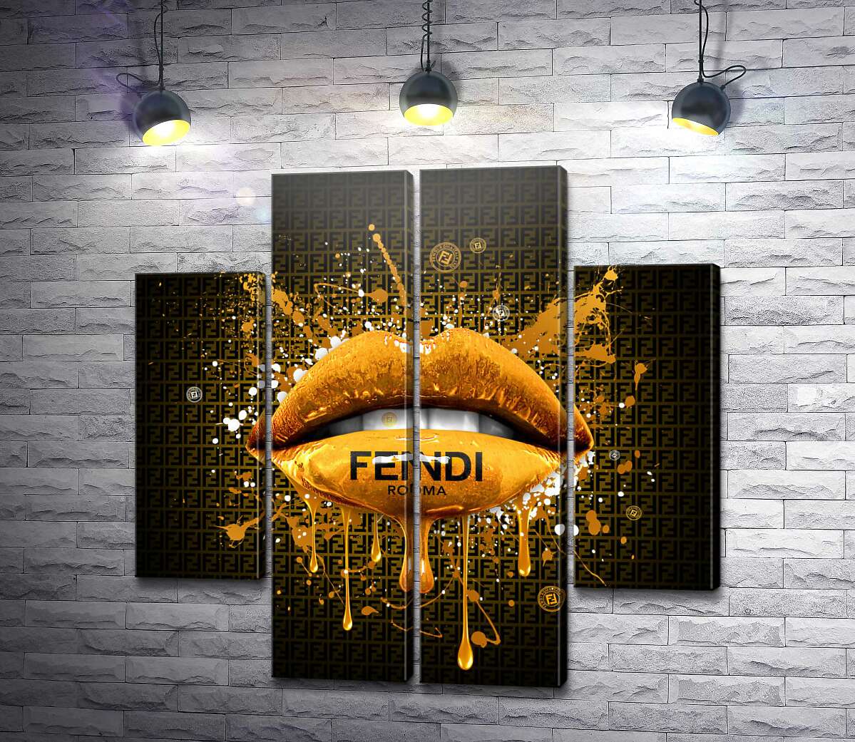 модульная картина Золотистые гламурные губы Fendi (Модуль №20)