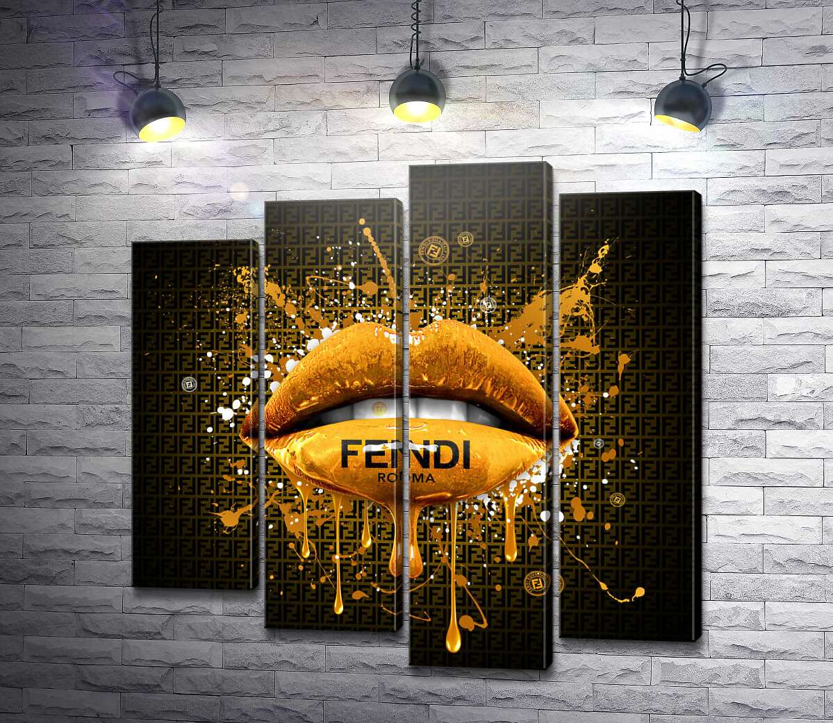 модульна картина Золотисті гламурні губи Fendi (Модуль №3)