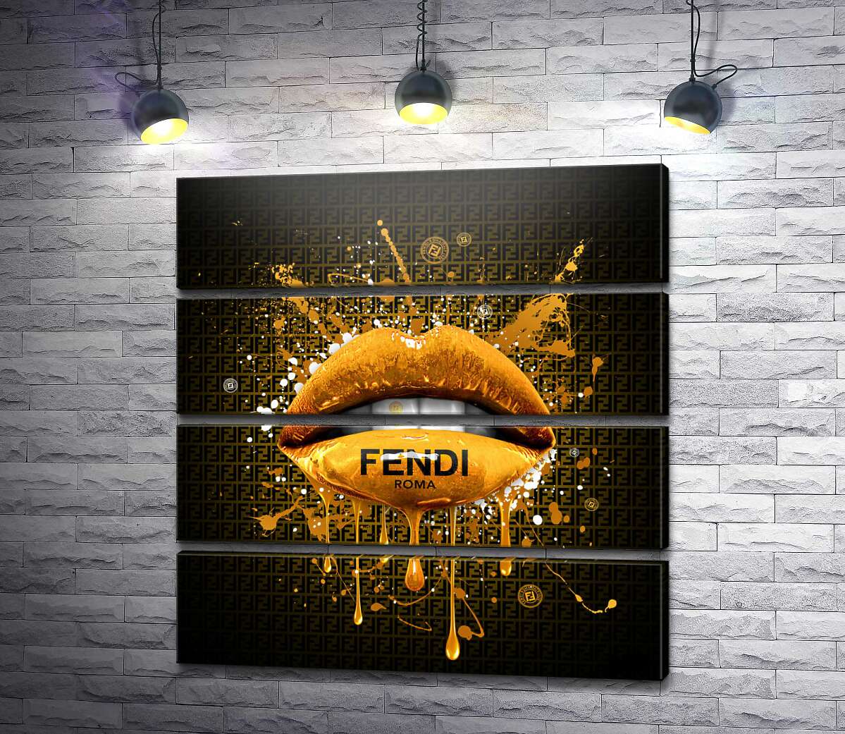 модульна картина Золотисті гламурні губи Fendi (Модуль №22)