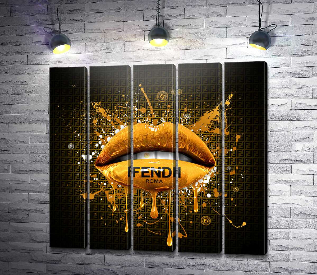 модульная картина Золотистые гламурные губы Fendi (Модуль №26)
