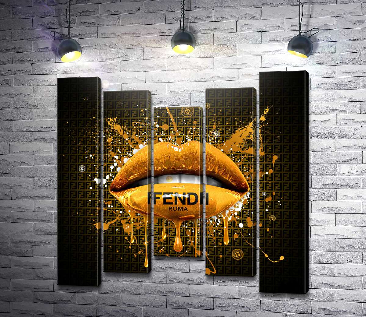 модульна картина Золотисті гламурні губи Fendi (Модуль №27)