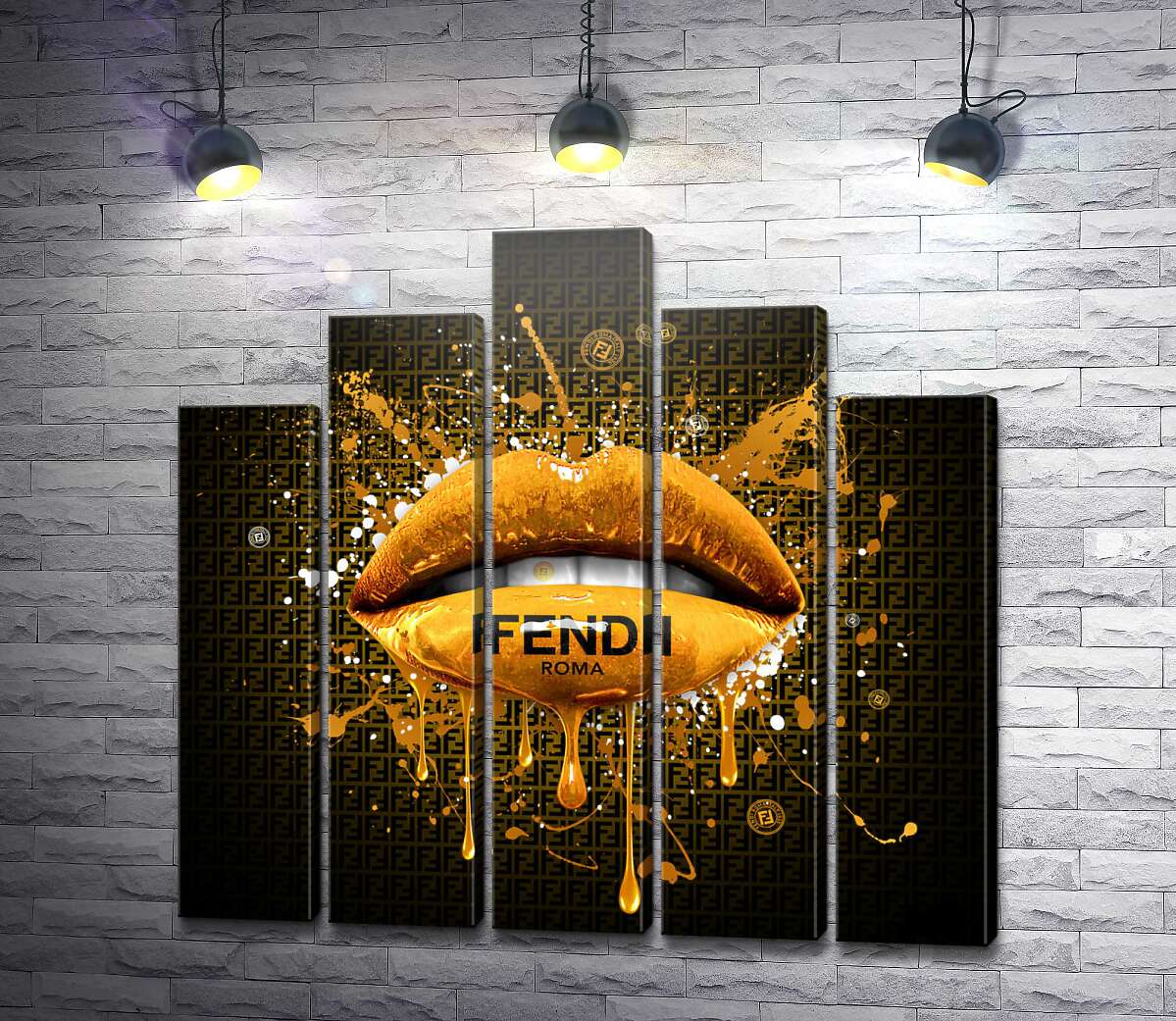 модульная картина Золотистые гламурные губы Fendi (Модуль №29)