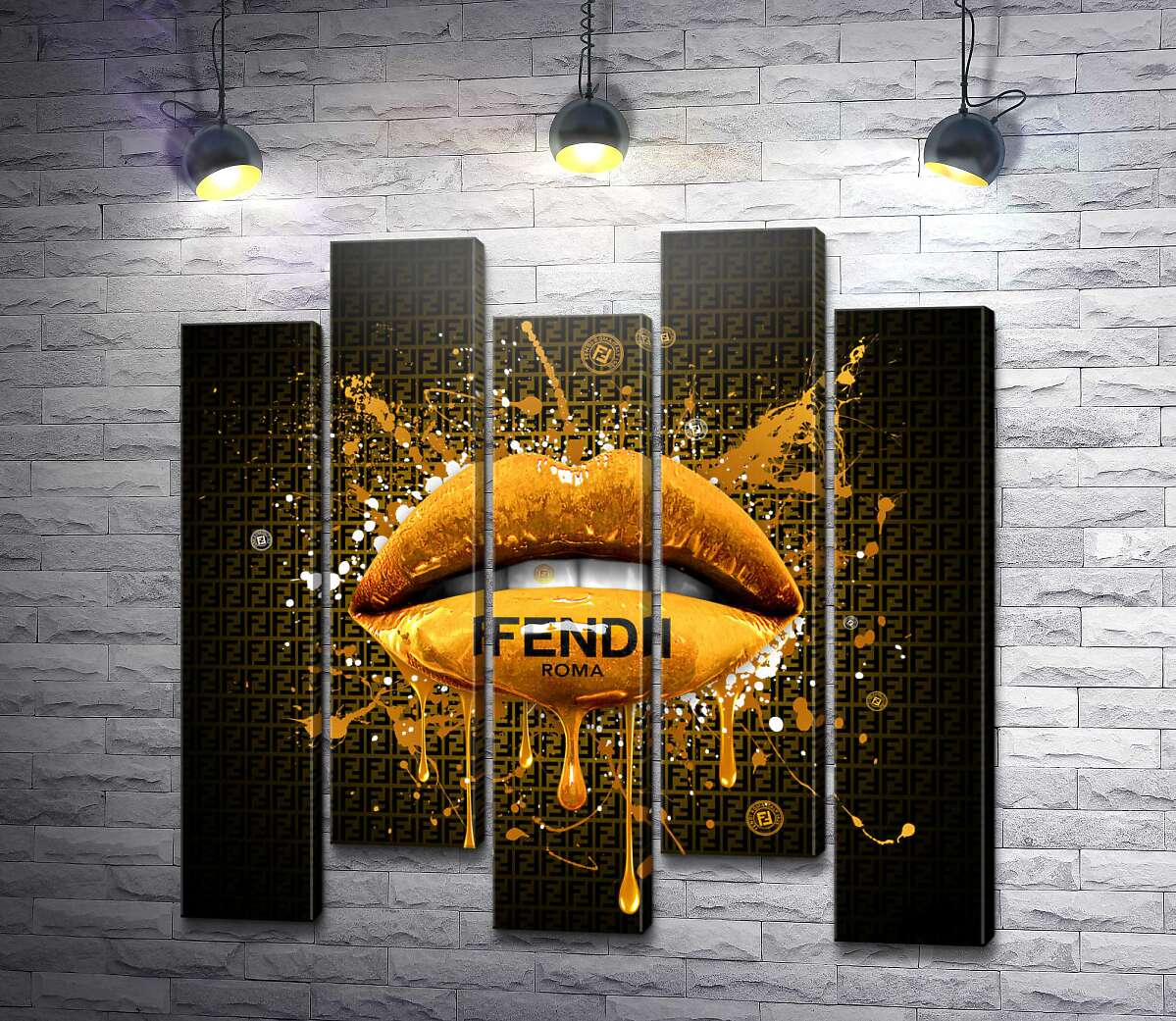 модульна картина Золотисті гламурні губи Fendi (Модуль №30)