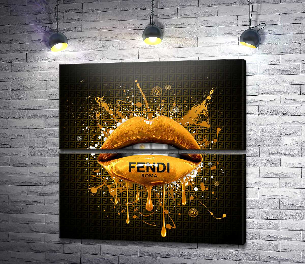 модульна картина Золотисті гламурні губи Fendi (Модуль №7)