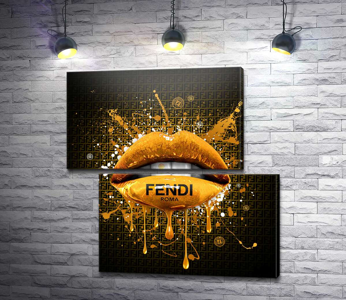 модульная картина Золотистые гламурные губы Fendi (Модуль №8)