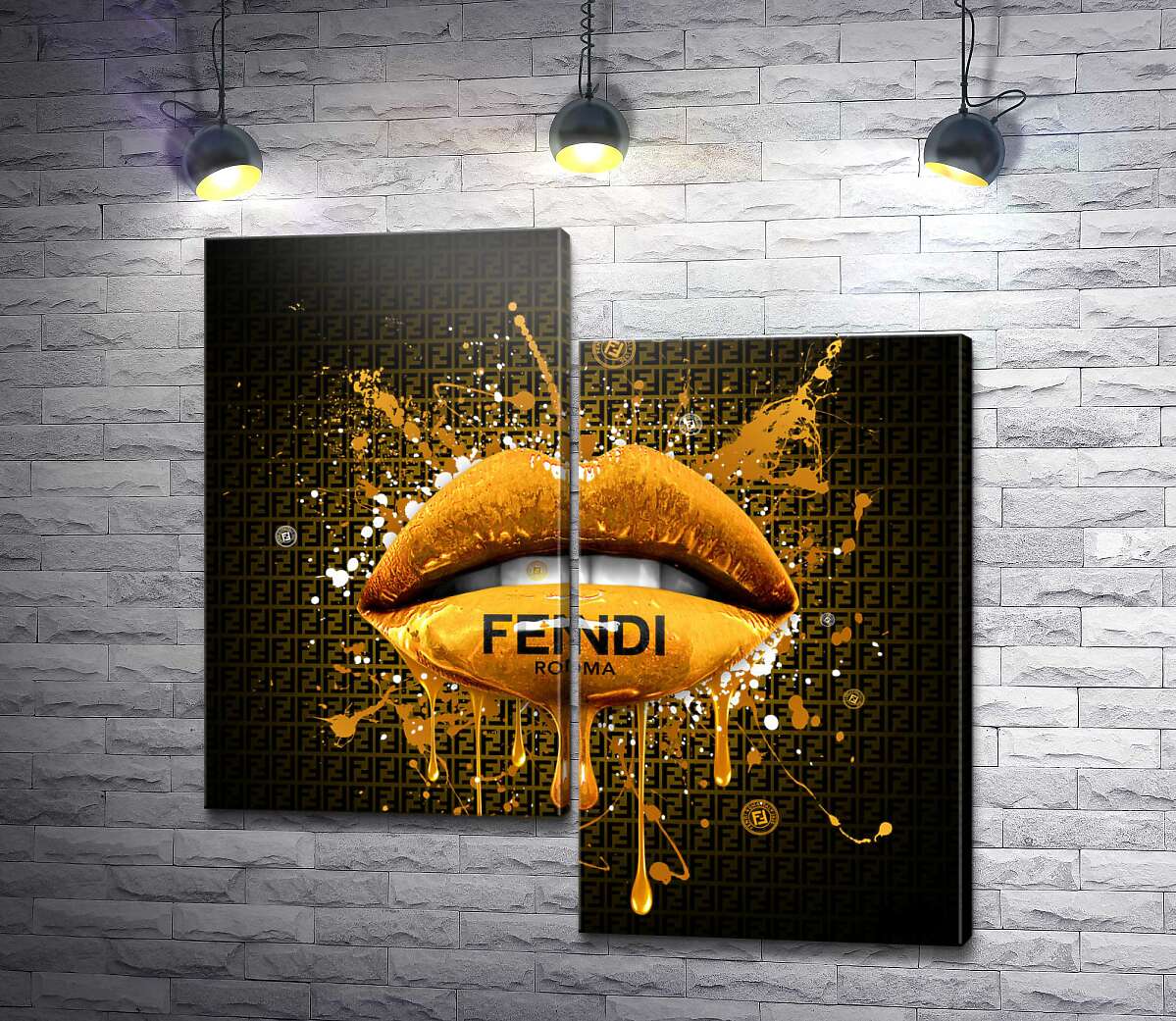 модульна картина Золотисті гламурні губи Fendi (Модуль №9)