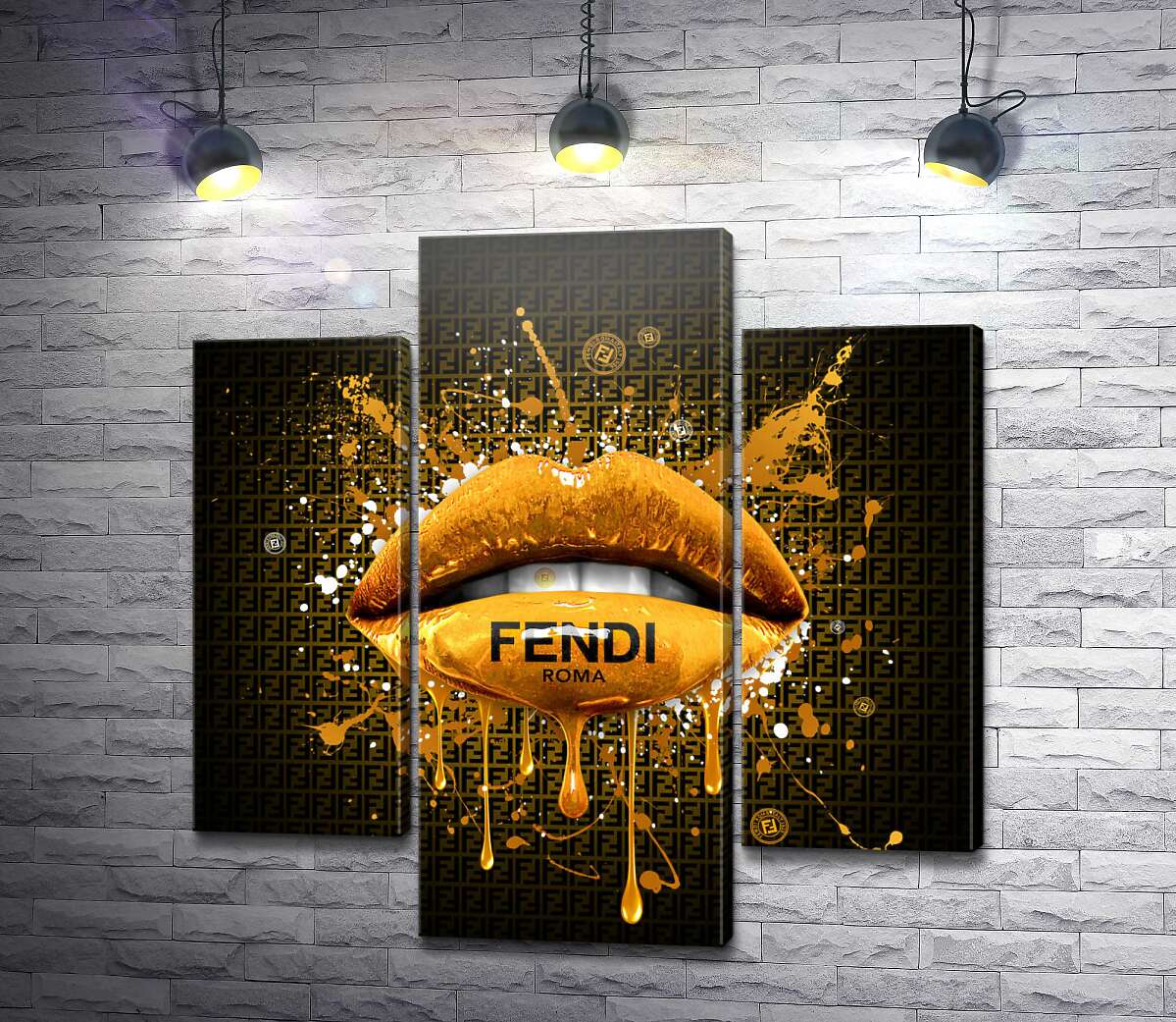 модульная картина Золотистые гламурные губы Fendi (Модуль №10)