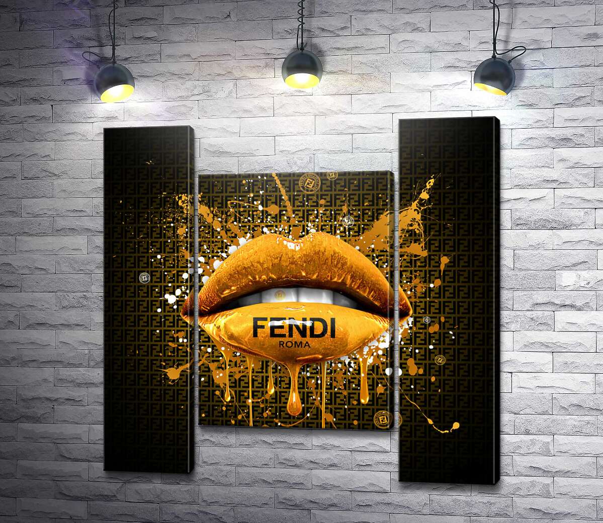 модульная картина Золотистые гламурные губы Fendi (Модуль №11)