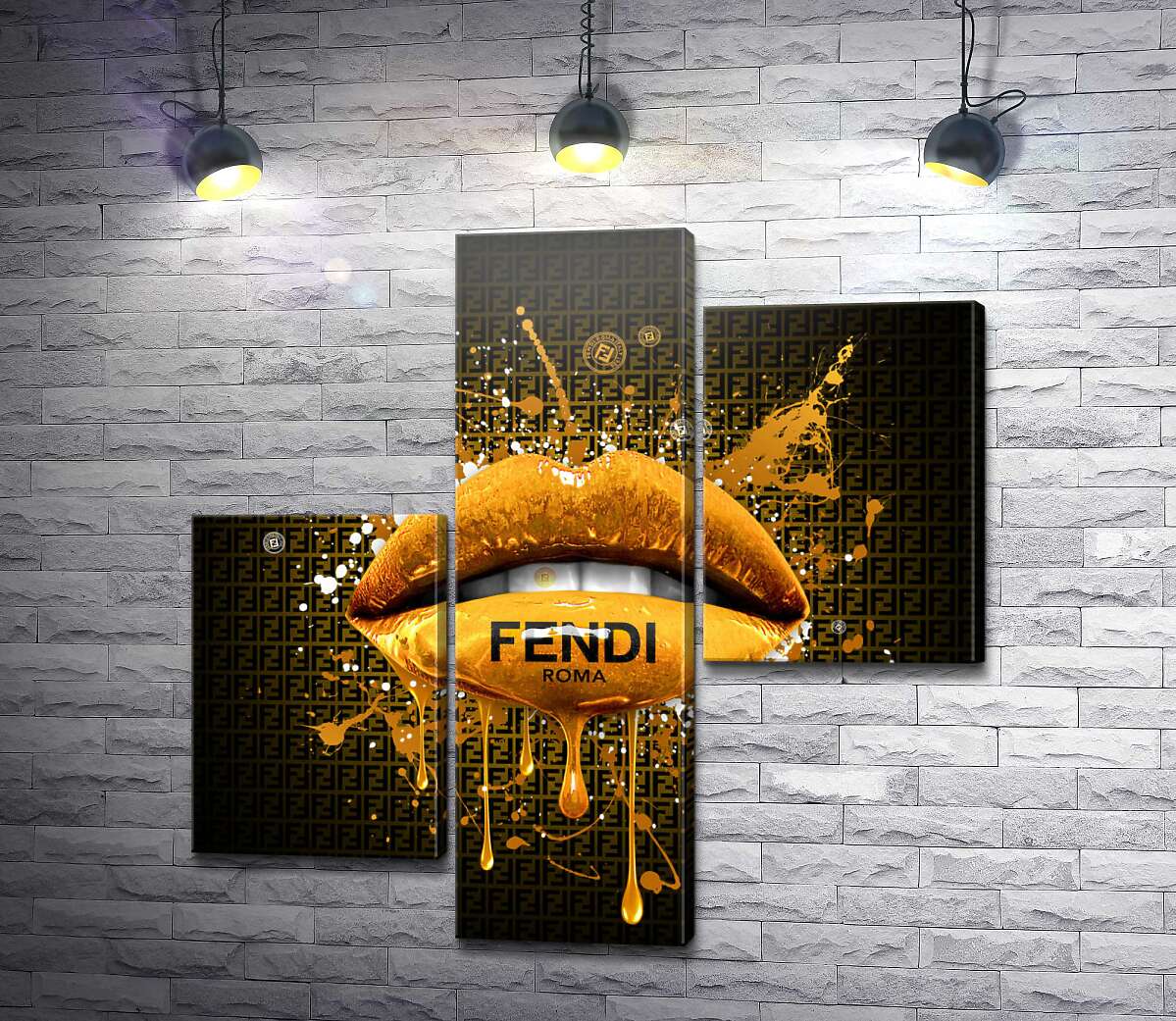модульна картина Золотисті гламурні губи Fendi (Модуль №12)