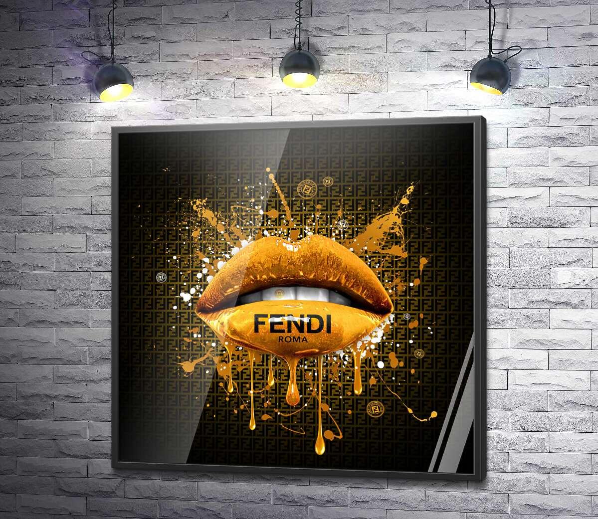 постер Золотистые гламурные губы Fendi